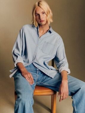 Sezane Max Shirt - Very Light Denim - Size 4 (36)